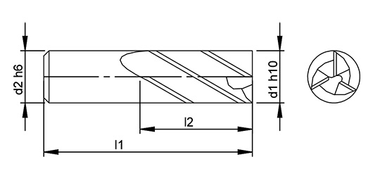 3 Flute Replaceable Head Radius Endmill schematic drawing