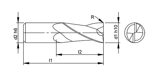  Aluminium 2 Flute Radius Slotdrill schematic drawing