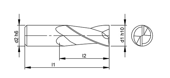  Aluminium 2 Flute Square Slotdrill schematic drawing