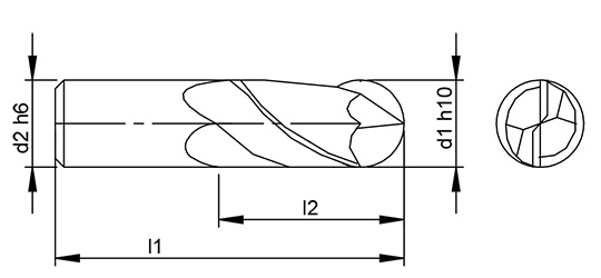 High Performance 2 Flute Chamfer Endmill  schematic drawing