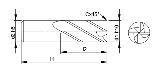 UHP 4 Flute Chamfer Endmill schematic drawing