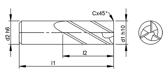 Universal 3 Flute Chamfer Endmill  schematic drawing