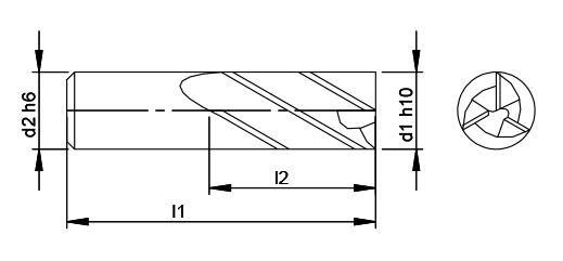 Universal 3 Flute Endmill (Long) schematic drawing