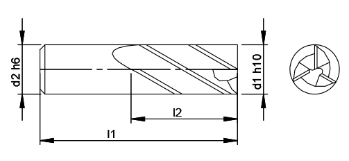 Universal 3 Flute Endmill (Short) schematic drawing