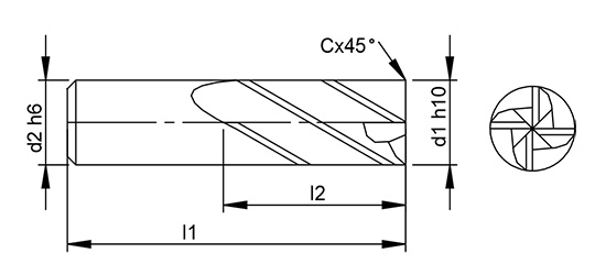 Universal 4 Flute Chamfer Endmill  schematic drawing