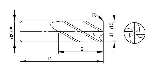 Universal 4 Flute Radius Endmill  schematic drawing